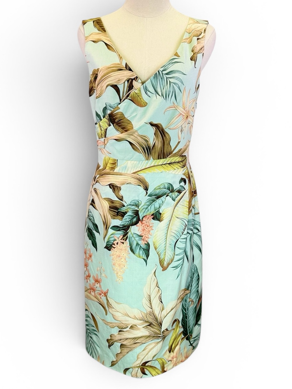Tommy Bahama Silk Floral Hawaiian Sleeveless Faux-Wrap Dress Size 8